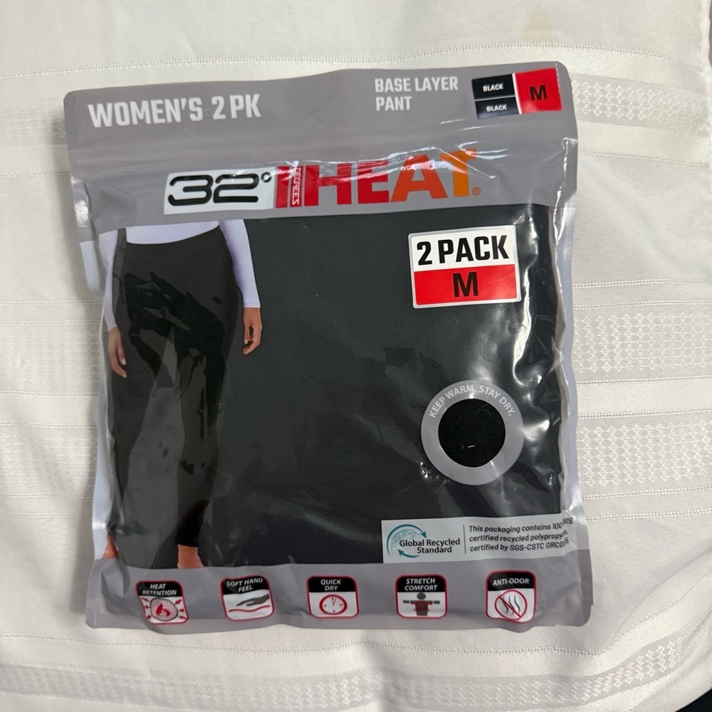 32° Heat Women's Base Layer Pant 2-Pack - Black (M) Unopened